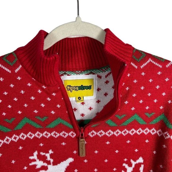 Tipsy Elves 1/4 Zip Pull Over Reindeer Sweater - Picture 5 of 7